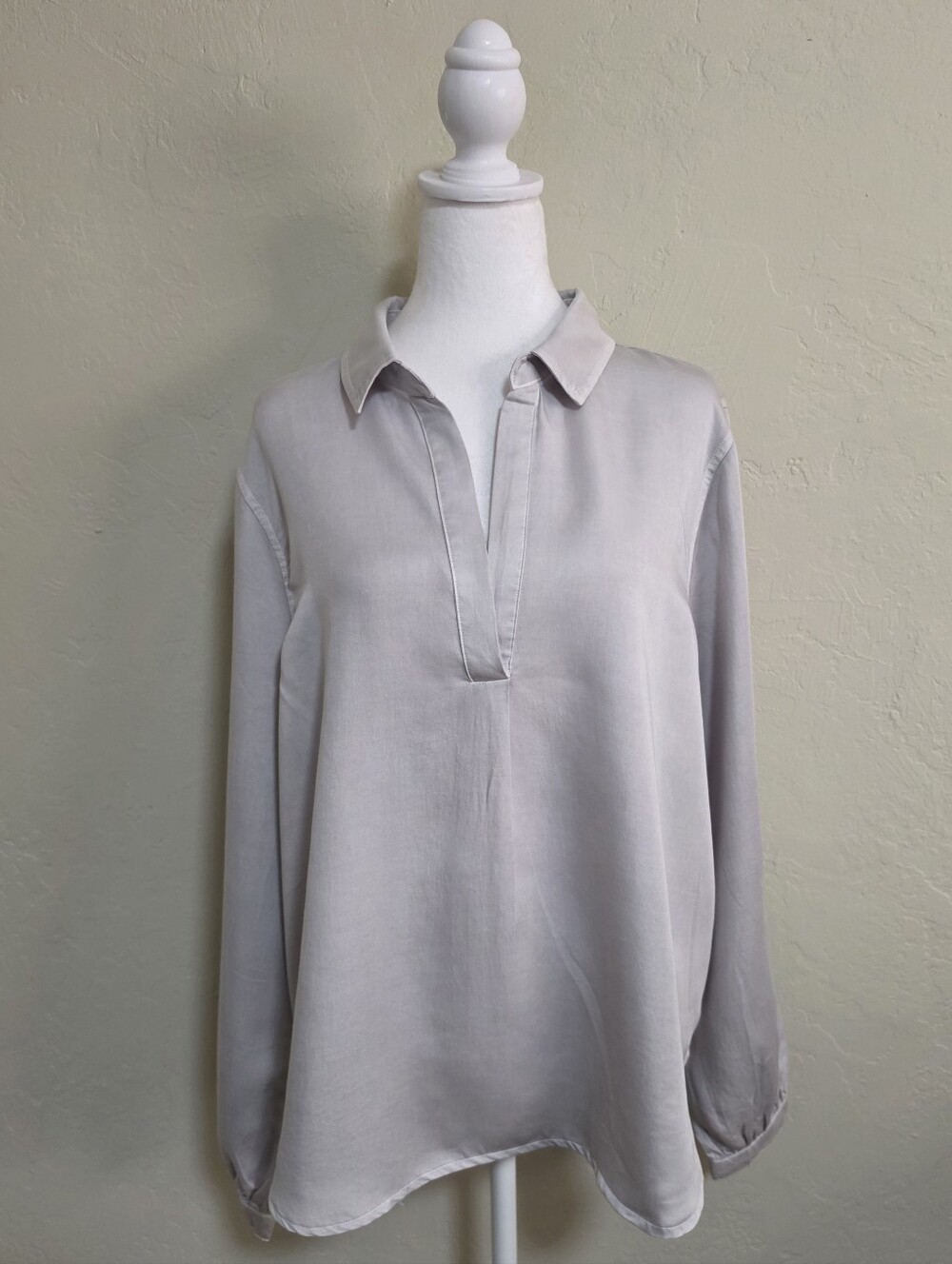 Cloth & Stone Grey Split V-Neck Half Planket Popover Top, XL Quiet Luxury  NWOT